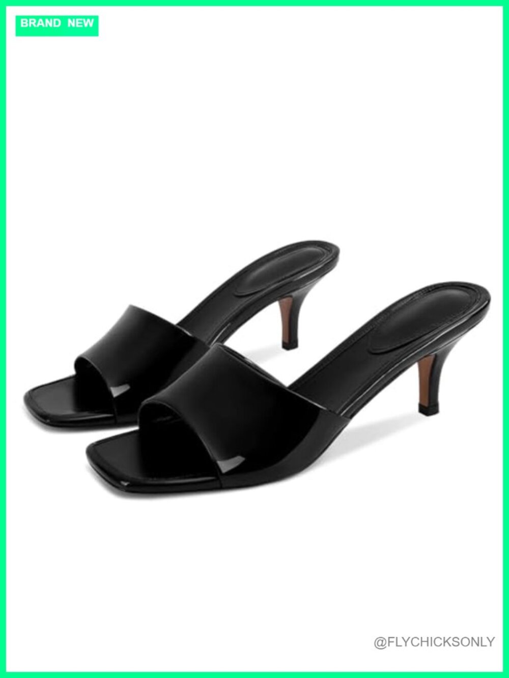 Kitten Heel Sandals Square Open Toe Vegan Leather Slip On Mule Dress Heels